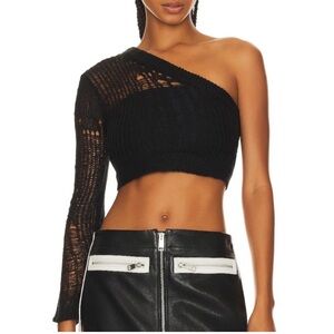 Superdown Black Knit Mesh Crop Top